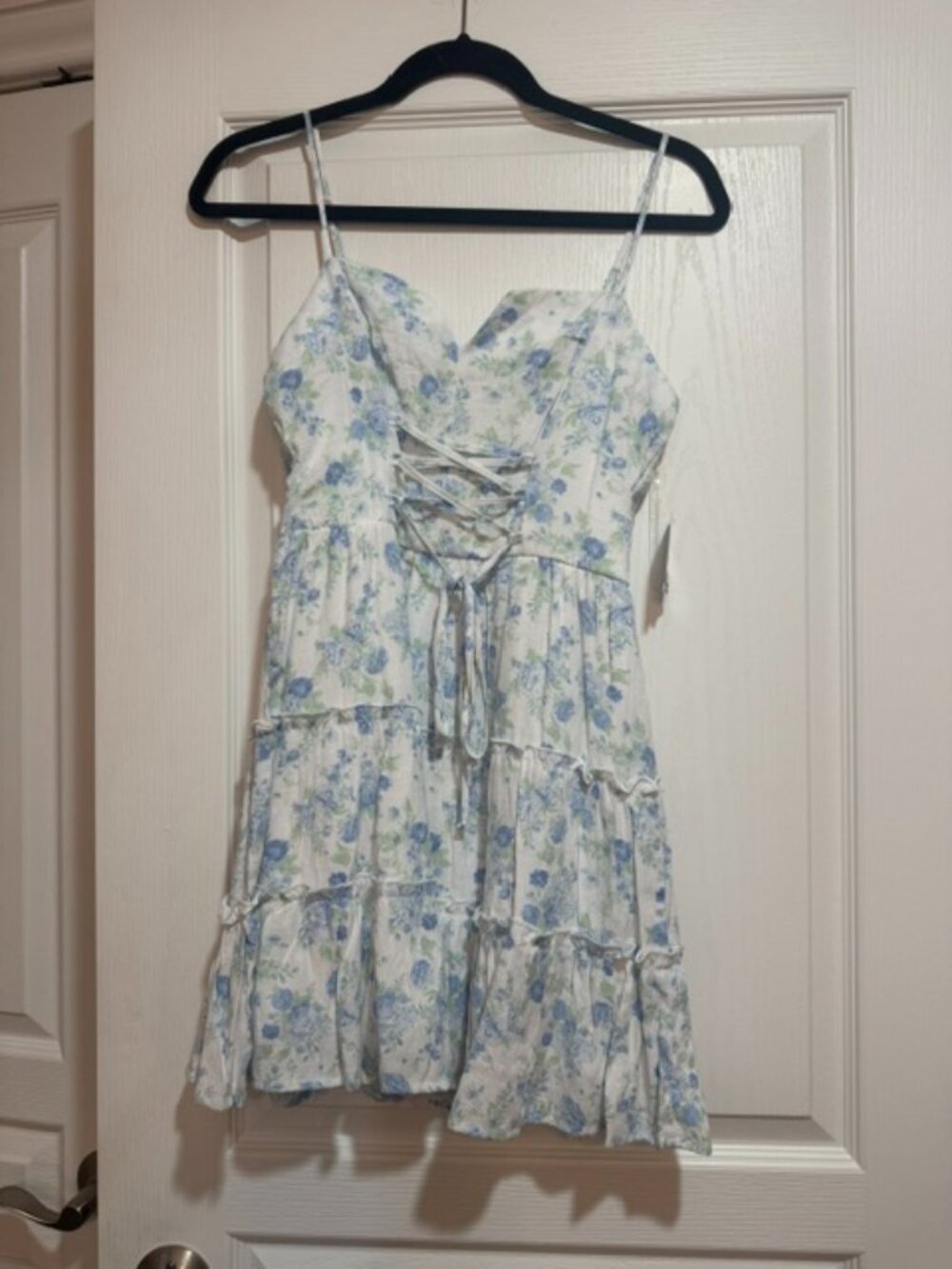 Altar'd State Vinka White & Blue Floral Lace-Up Mini Dress | NWT | Small